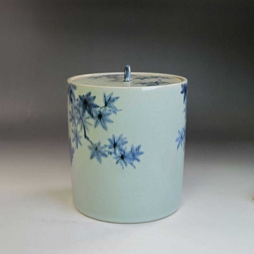 イ837 水指『手塚充』『安南写翡翠に楓の絵　水指　共箱』茶道具