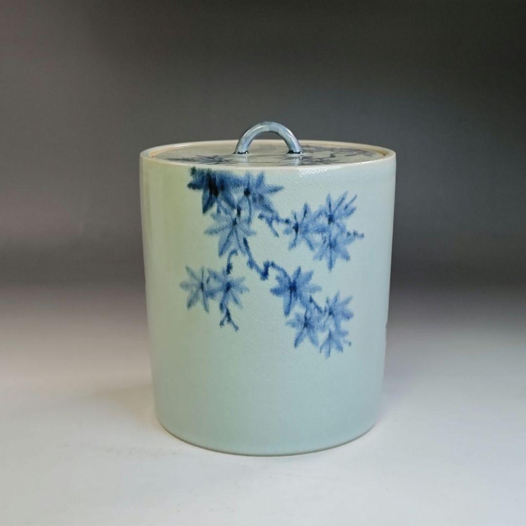 イ837 水指『手塚充』『安南写翡翠に楓の絵　水指　共箱』茶道具