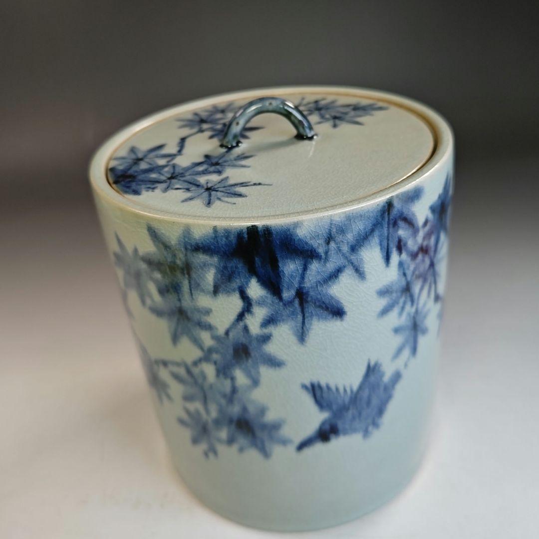 イ837 水指『手塚充』『安南写翡翠に楓の絵　水指　共箱』茶道具