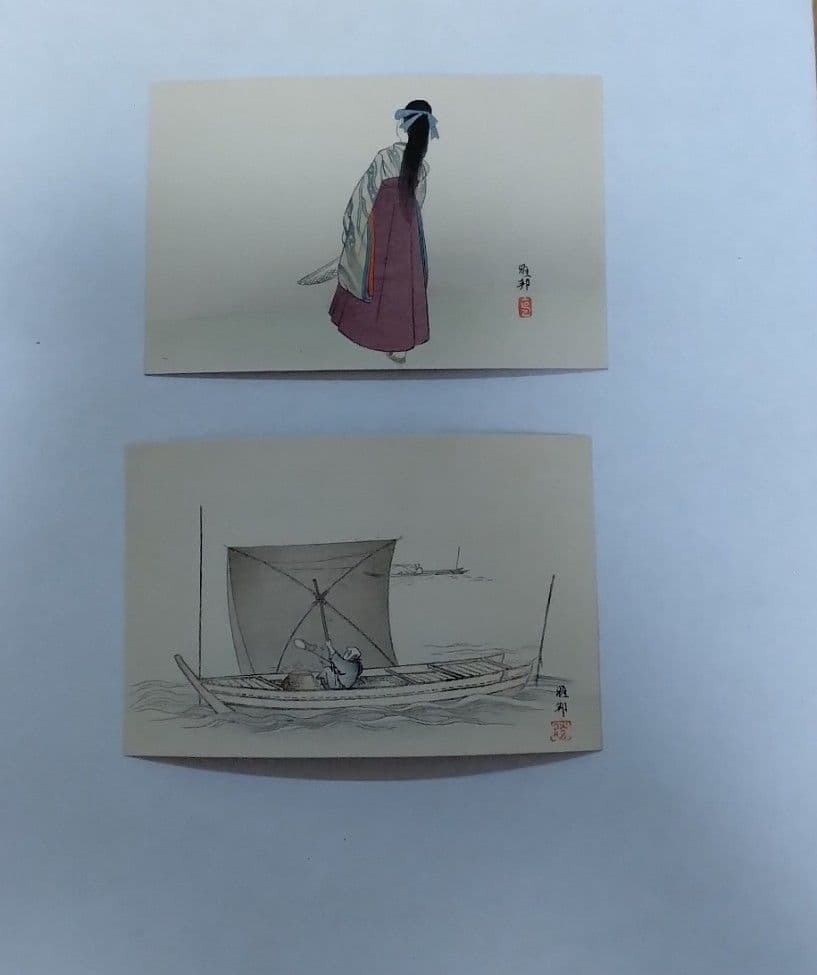 重要文化財日本画家 橋本雅邦 版画 葉書 当時物 1835年生まれ