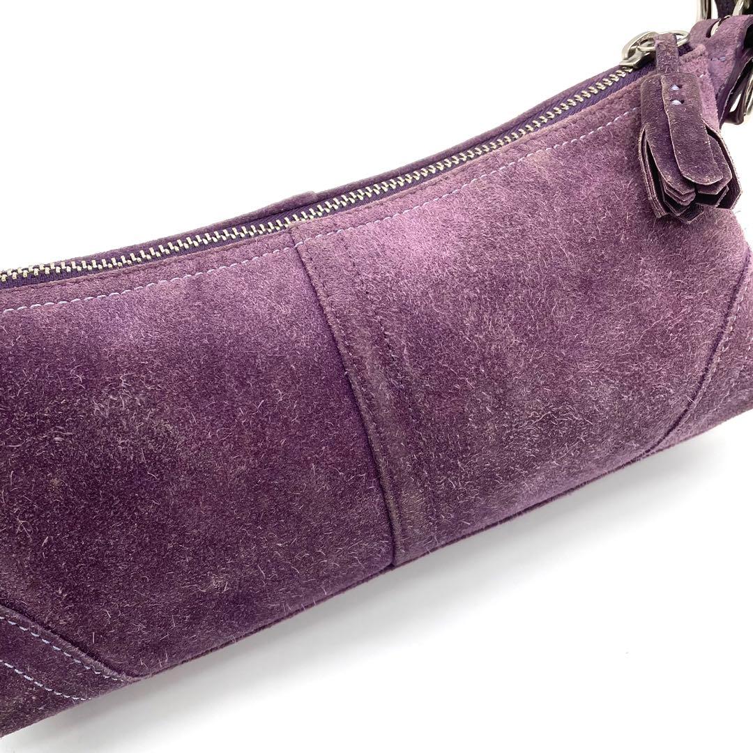 【希少】コーチ　アクセサリーポーチ　フリンジ　スエード　シグネチャー　パープル
