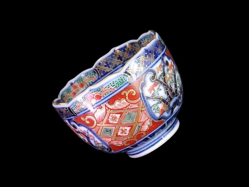 大聖寺伊万里　金襴手　窓絵　松竹梅の図　猪口　５客　E047AS-DCf