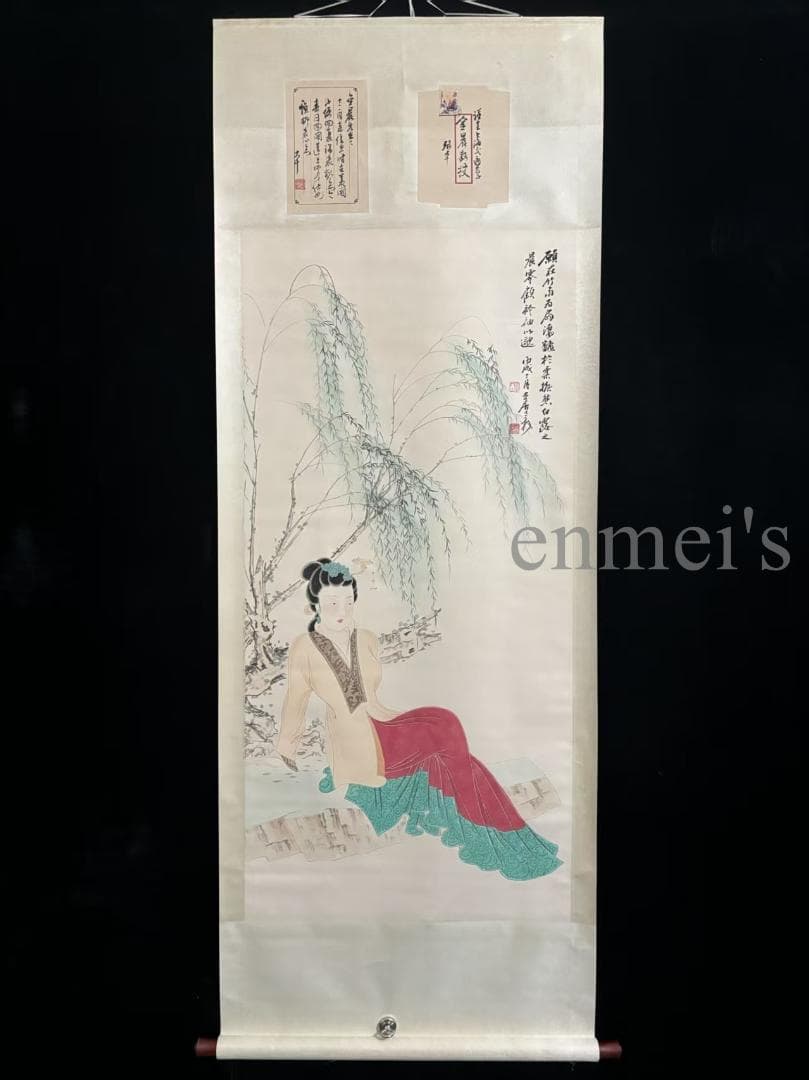 中国古美術 絹本手描き 張大千作款 仕女図 水墨画 四尺 肉筆 古玩 中堂画
