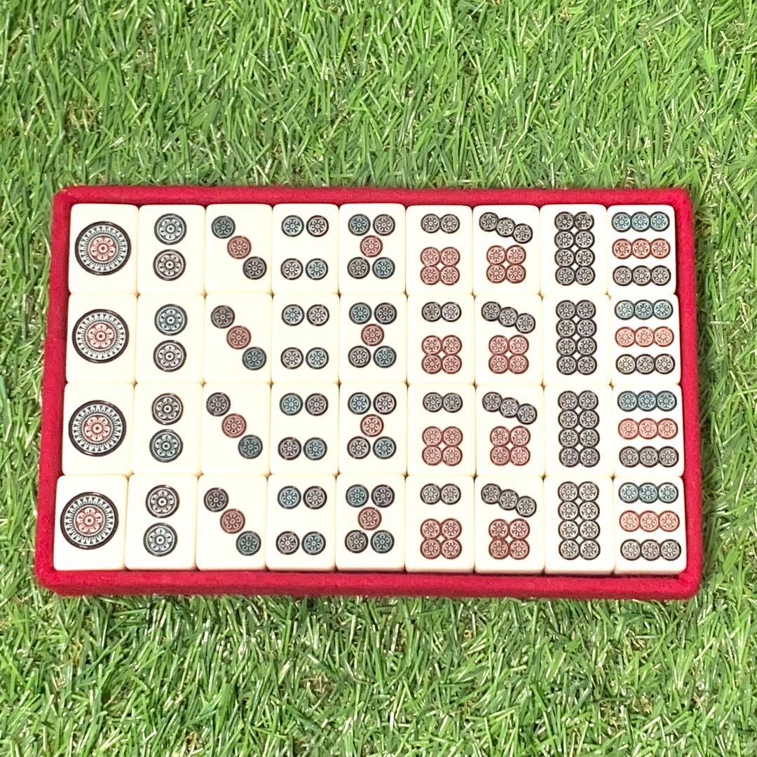 良品 希少ミズノ丸一麻雀牌 三羽一索 三色筒子 金文字花牌 赤牌丸一刻印