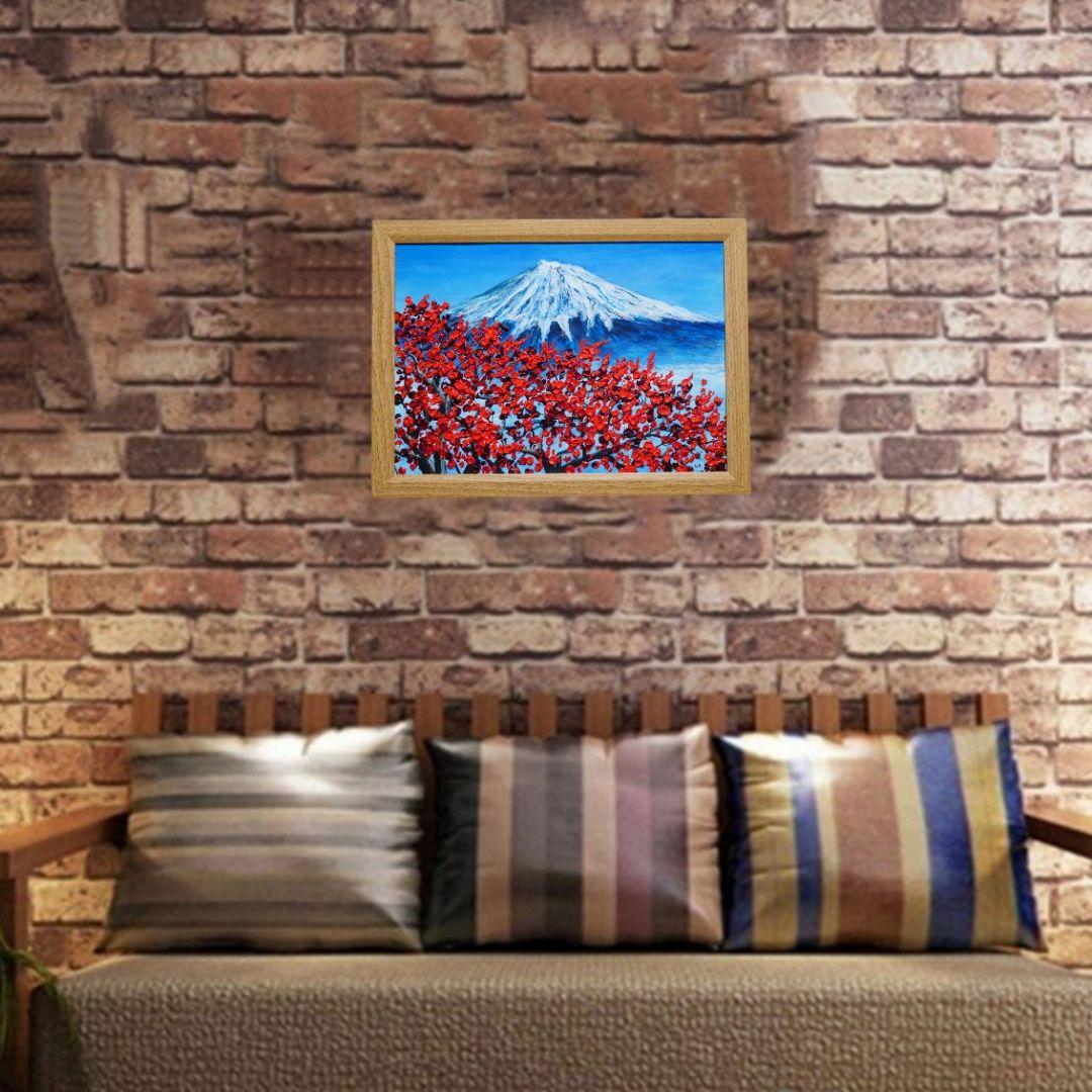 油絵 油彩 油彩画 絵 絵画【富士山と梅の花】