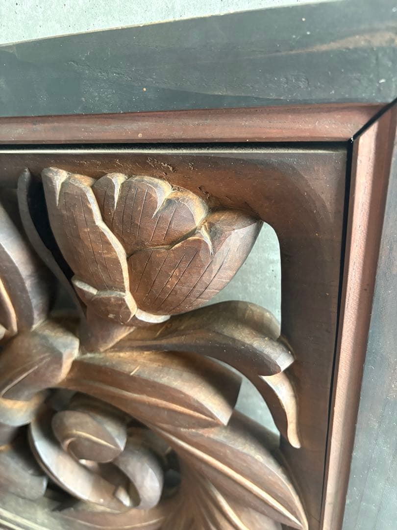 欄間　 らんま　檜？木彫り　各々１４ｋｇ弱　どっしり　アンティーク　菊　蓮？