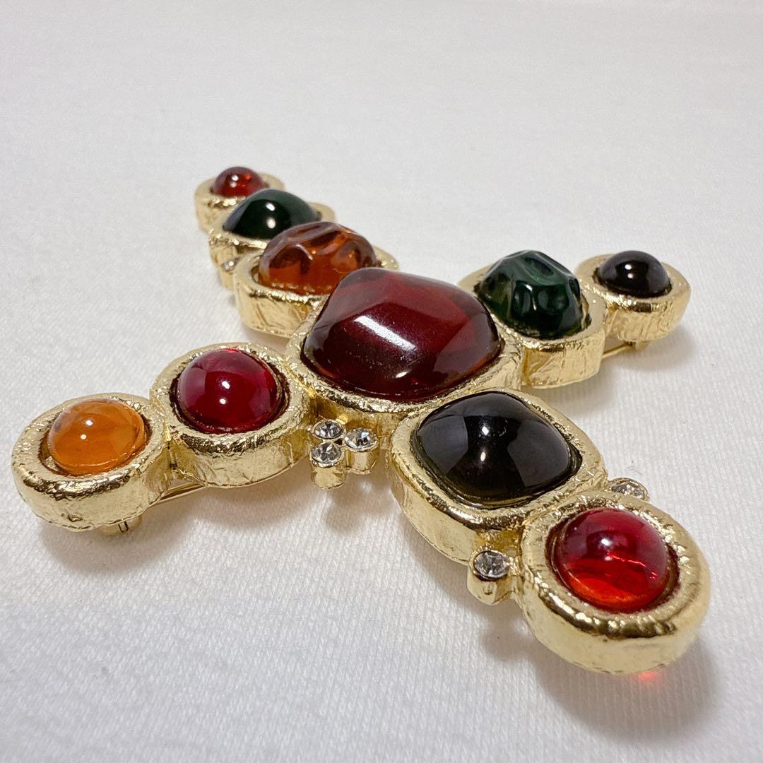 ヴィンテージ GIVENCHY ジバンシー マルチカラー クロス ブローチ