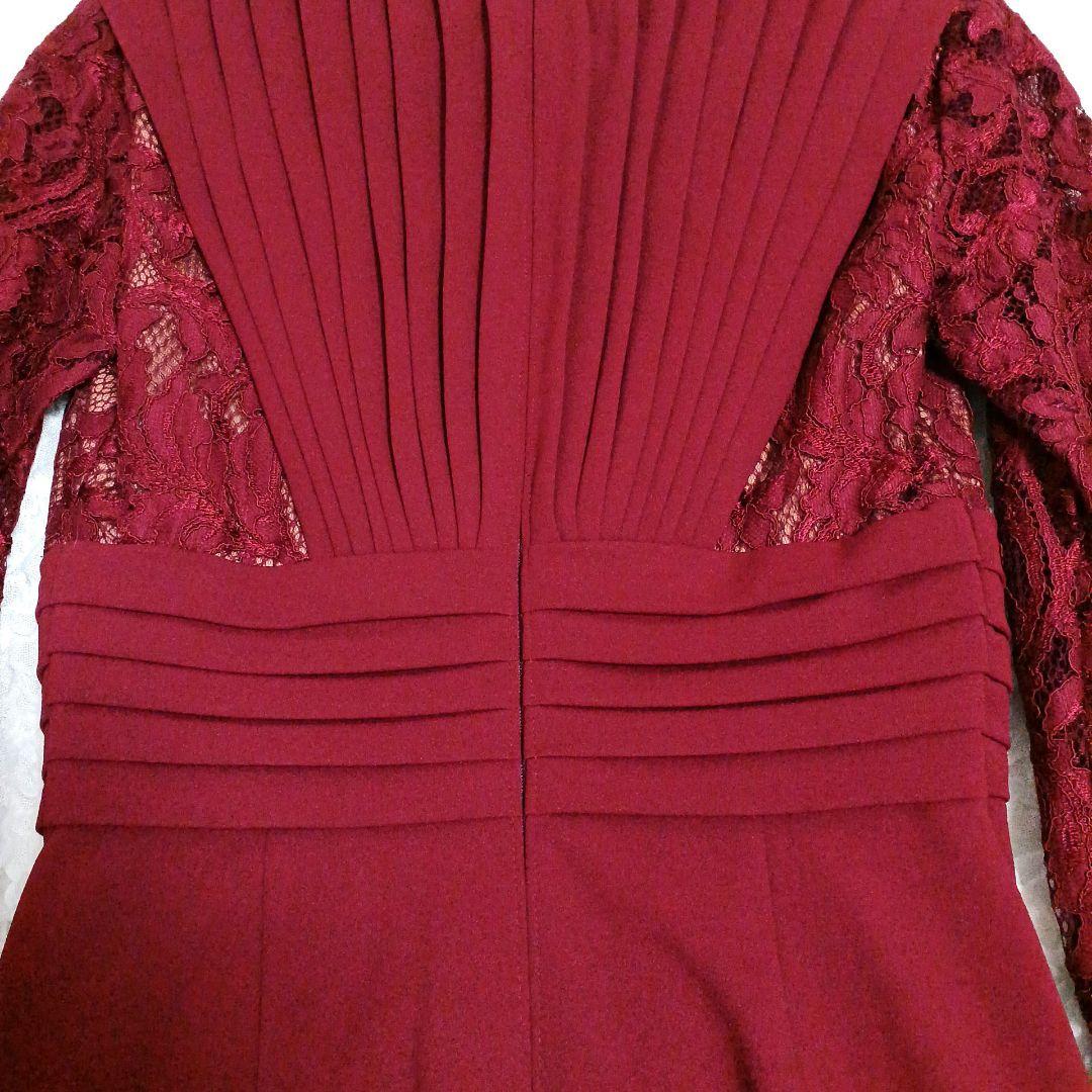 新品✨タダシショージ　ワンピース　深紅　ワイン　レース　ストレッチ　XS