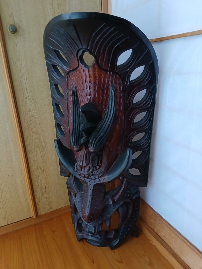 【大迫力】木彫り 仮面 マスク 90cm 壁掛け ティキ インテリア 魔除け