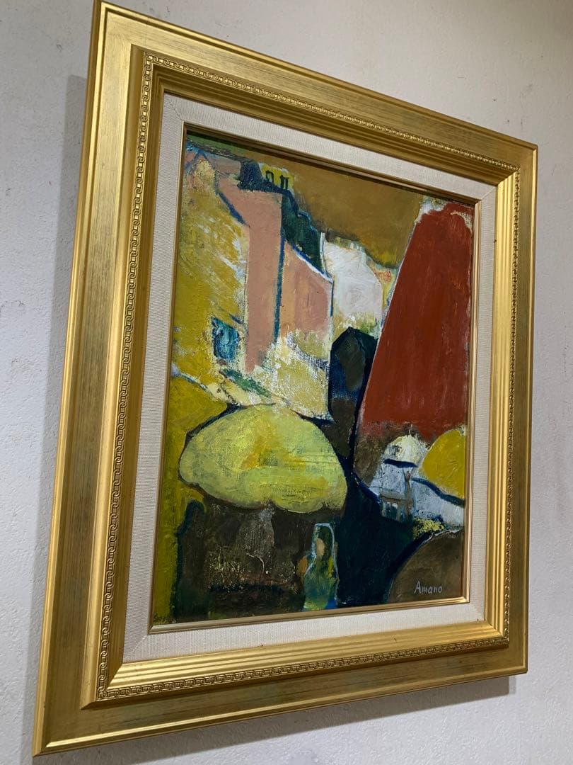 絵画　油彩肉筆画　真作　天野『ムフタールの朝市』1966年作　F6