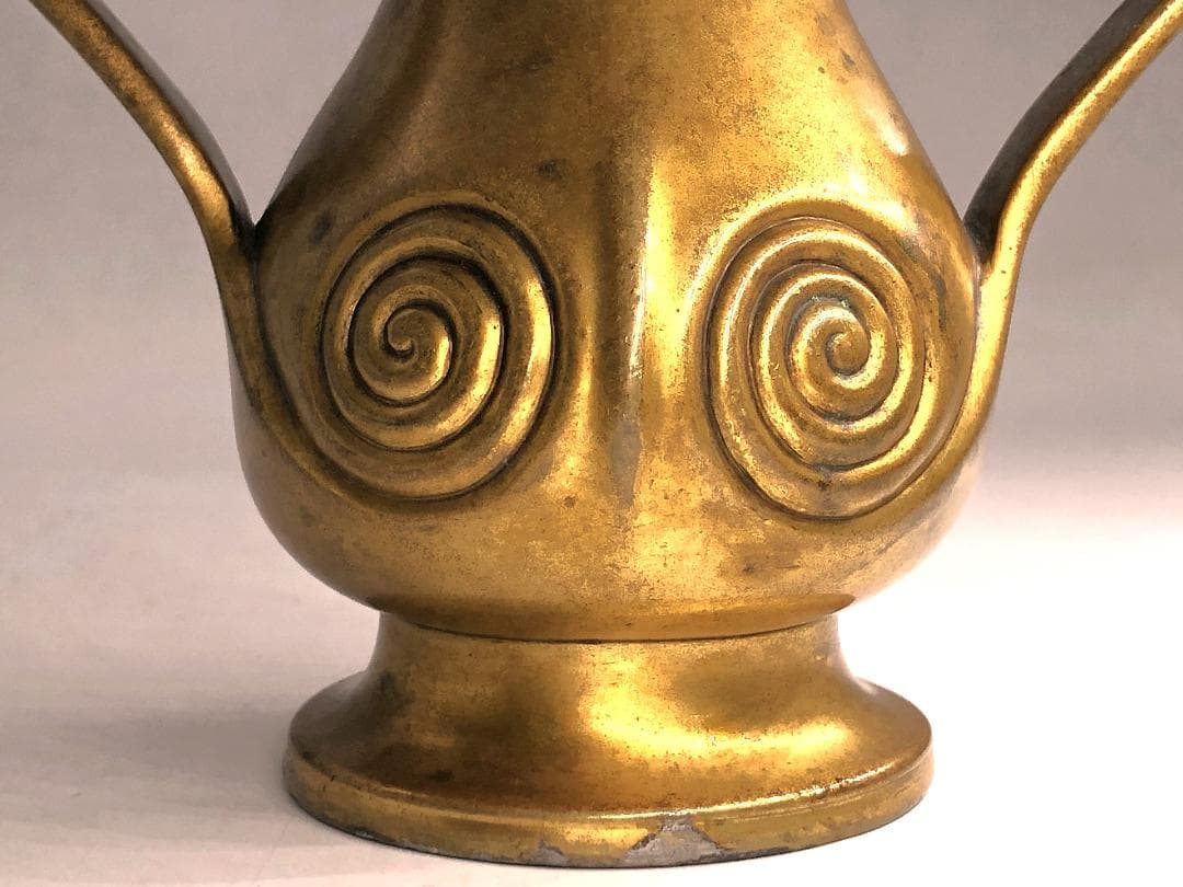 【 江戸期金銅製双耳花器 】　渡来古代様式　寺院仏具