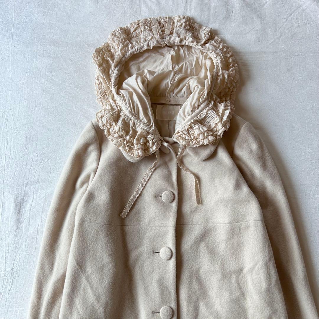 【高級】PINK HOUSE チェスターコート ベージュ レース フリルフード付