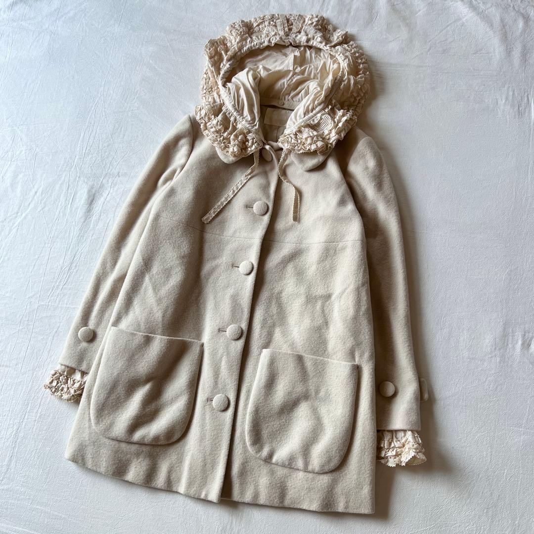 【高級】PINK HOUSE チェスターコート ベージュ レース フリルフード付