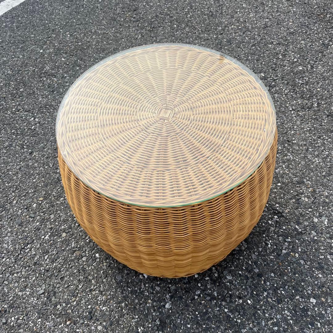 ナチュラル 美品 籐ラタン製 ラウンドスツール　ハギハラ　hagihara