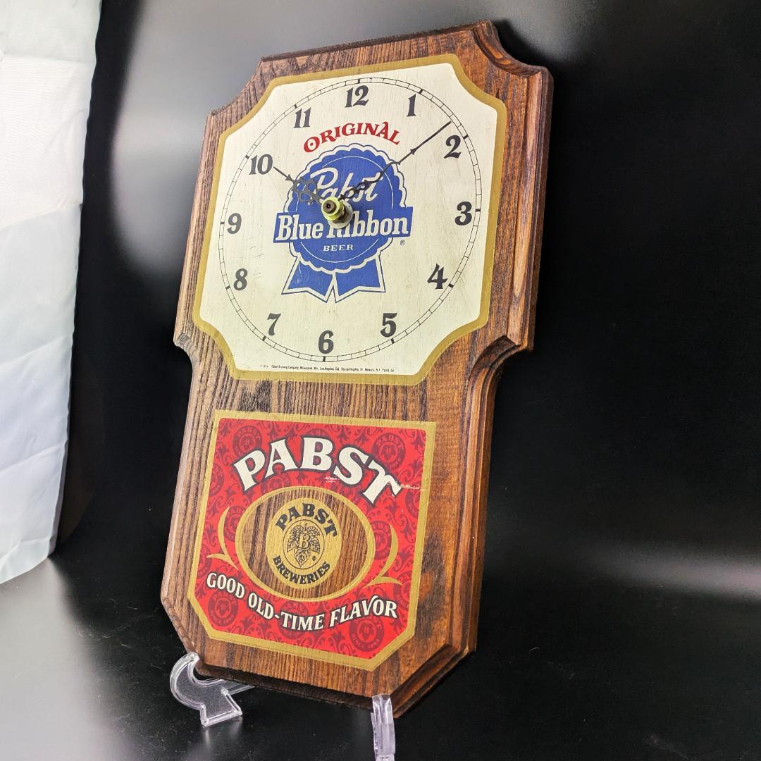 パブスト・ブルーリボン 木製掛時計／ビンテージバーサイン クロック　作動確認済