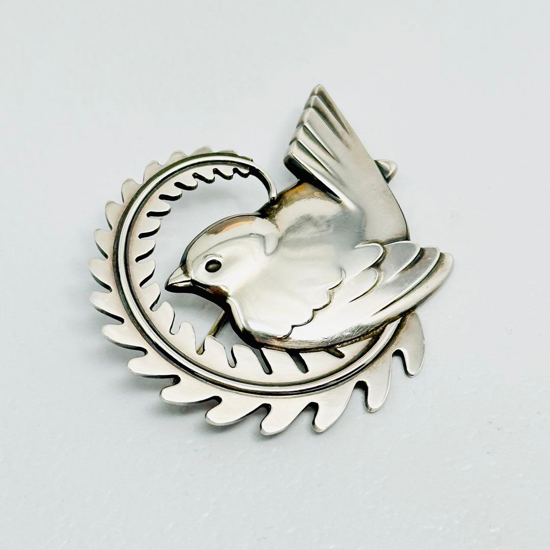 美品　  309 シルバーブローチ　バード　鳥　リーフ　葉