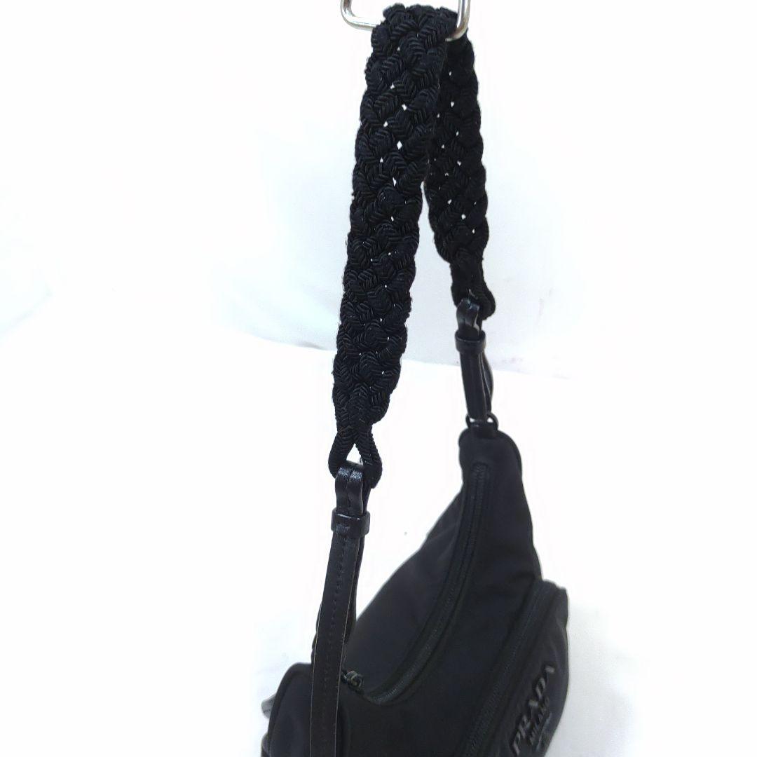 【美品】プラダ アクセサリーポーチ レザー×ナイロン 編み込み 黒 1BC123