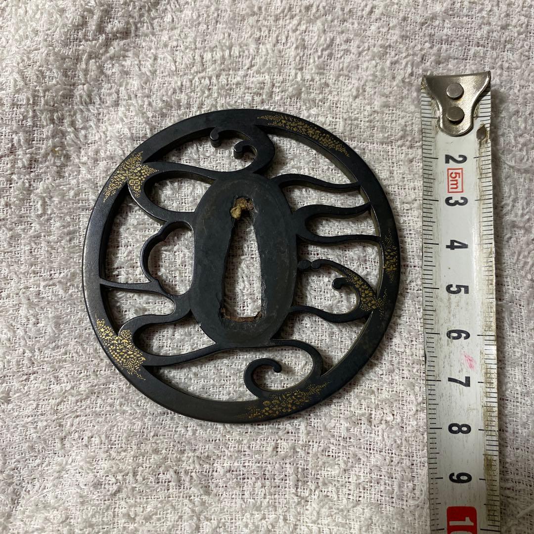 B-20 鍔　武具　刀装具　銅製　鍔袋•木箱付き　アンティーク　美術品　工芸品