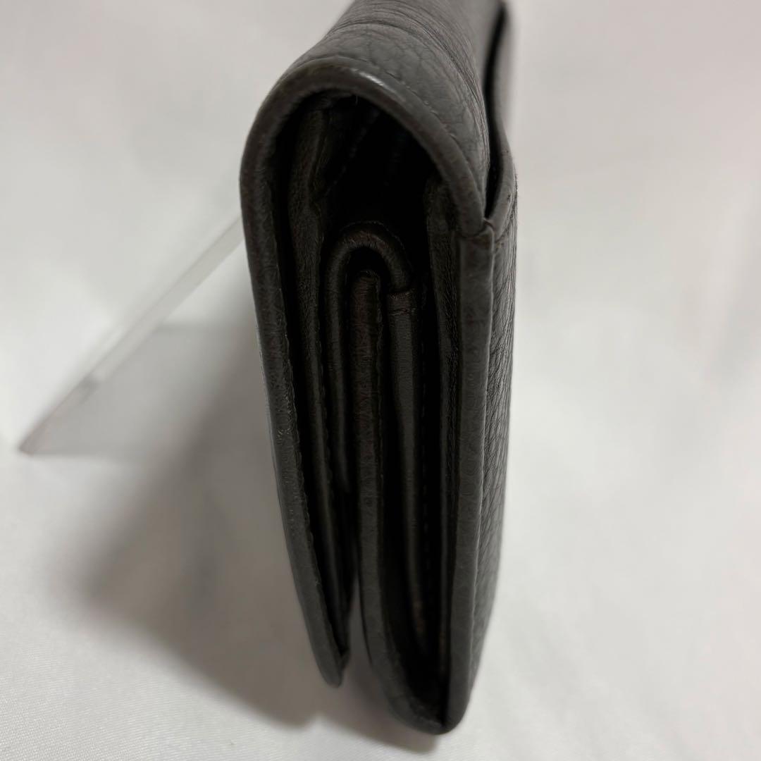 ヒロフ 折り財布 H ロゴ型押し シボ革 レザー コンパクト イタリア製 灰色