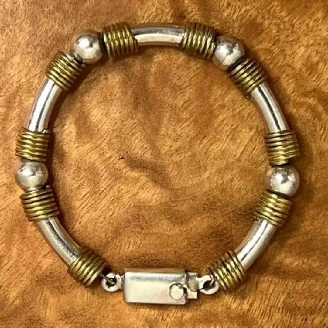 メキシコ ヴィンテージ シルバー 真鍮 ワイヤーラップ ブレスレットMEX925