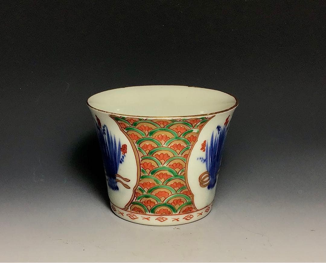 「そば猪口」色絵青海波稲束文猪口