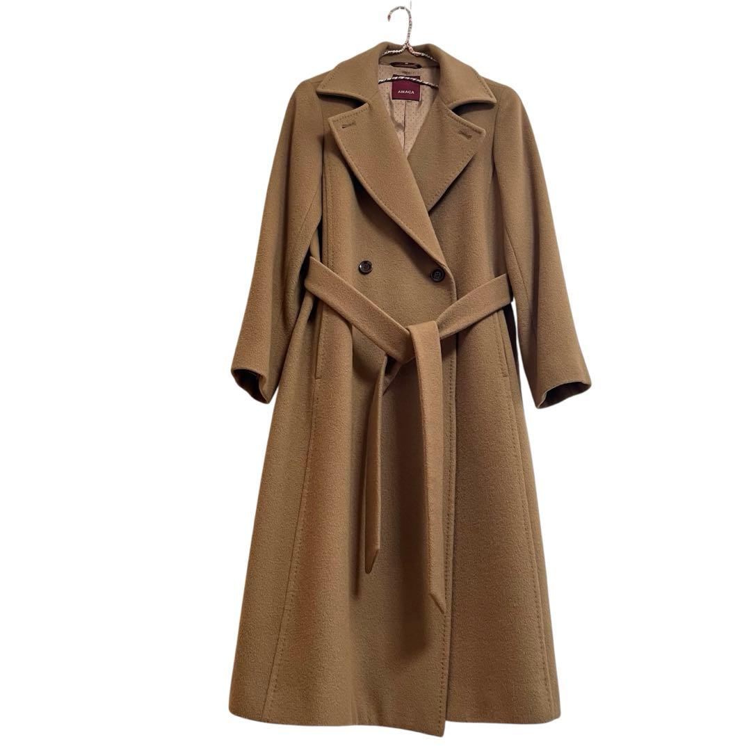 美品　AMACA コート　カシミヤ混　キャメル　チェスターコート　36