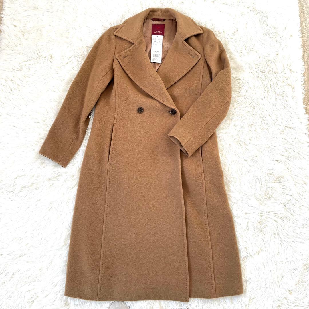 美品　AMACA コート　カシミヤ混　キャメル　チェスターコート　36