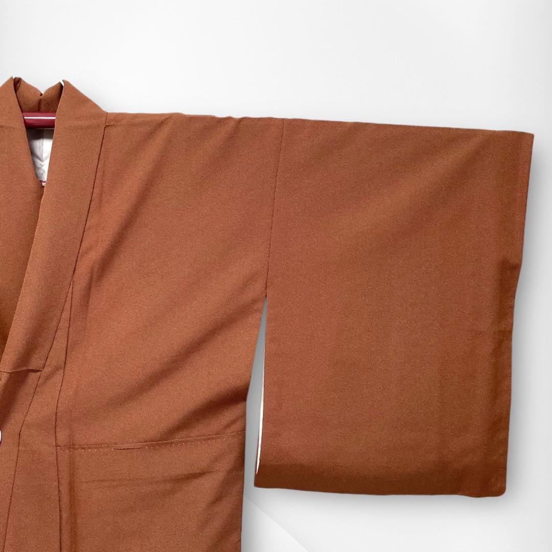 【美品✨】東レシルック　さんび　高島屋扱　洗える着物　江戸小紋　青海波　赤茶B8