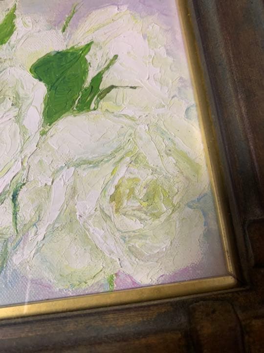 葦原邦子作「白いバラほのかに」油絵