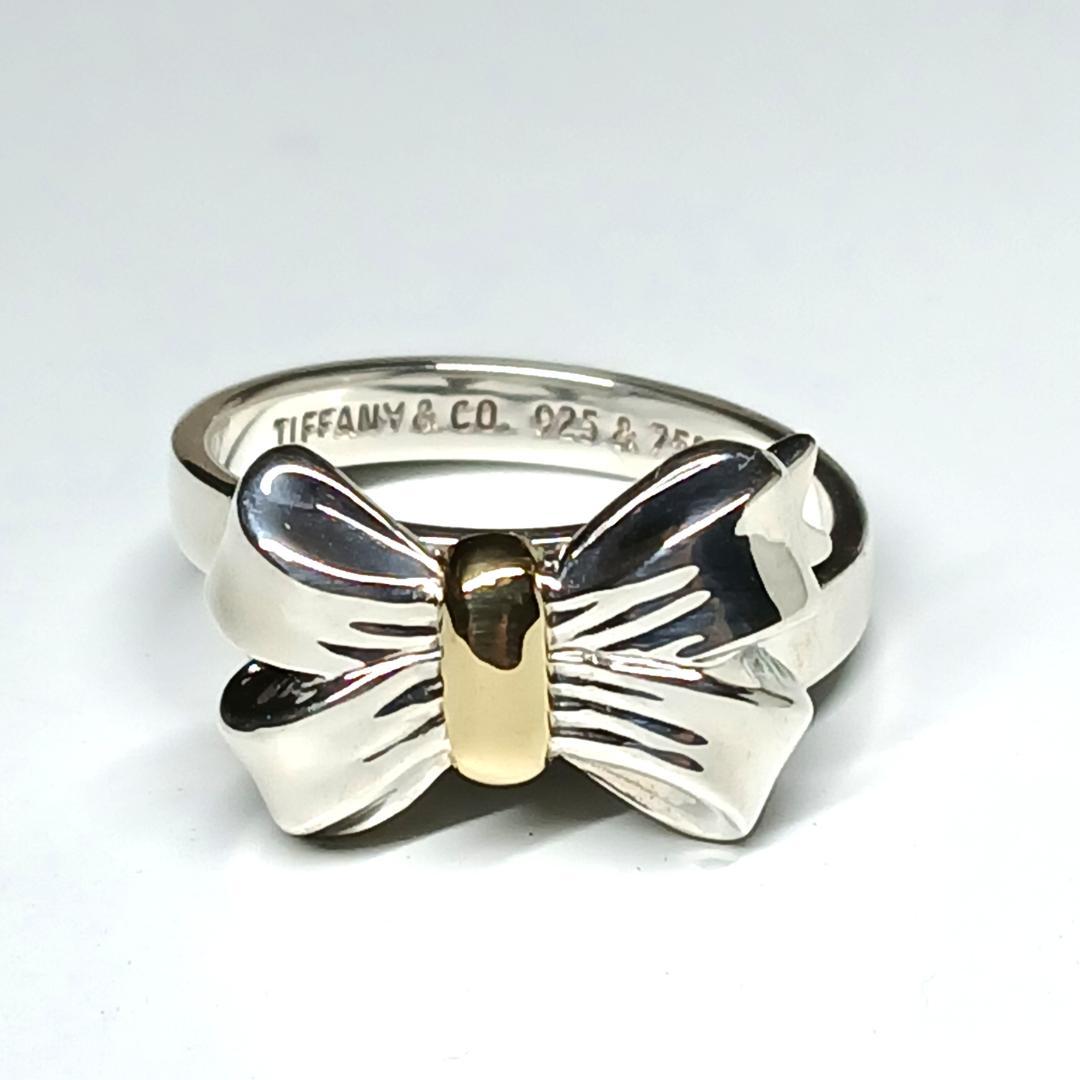 ティファニー 未使用に近い 約13号 リボンリング K18 シルバー コンビ②