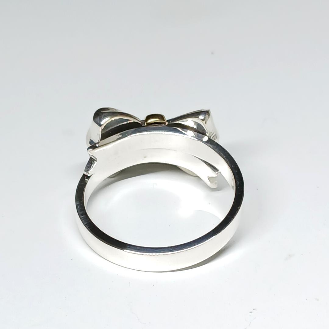 ティファニー 未使用に近い 約13号 リボンリング K18 シルバー コンビ②