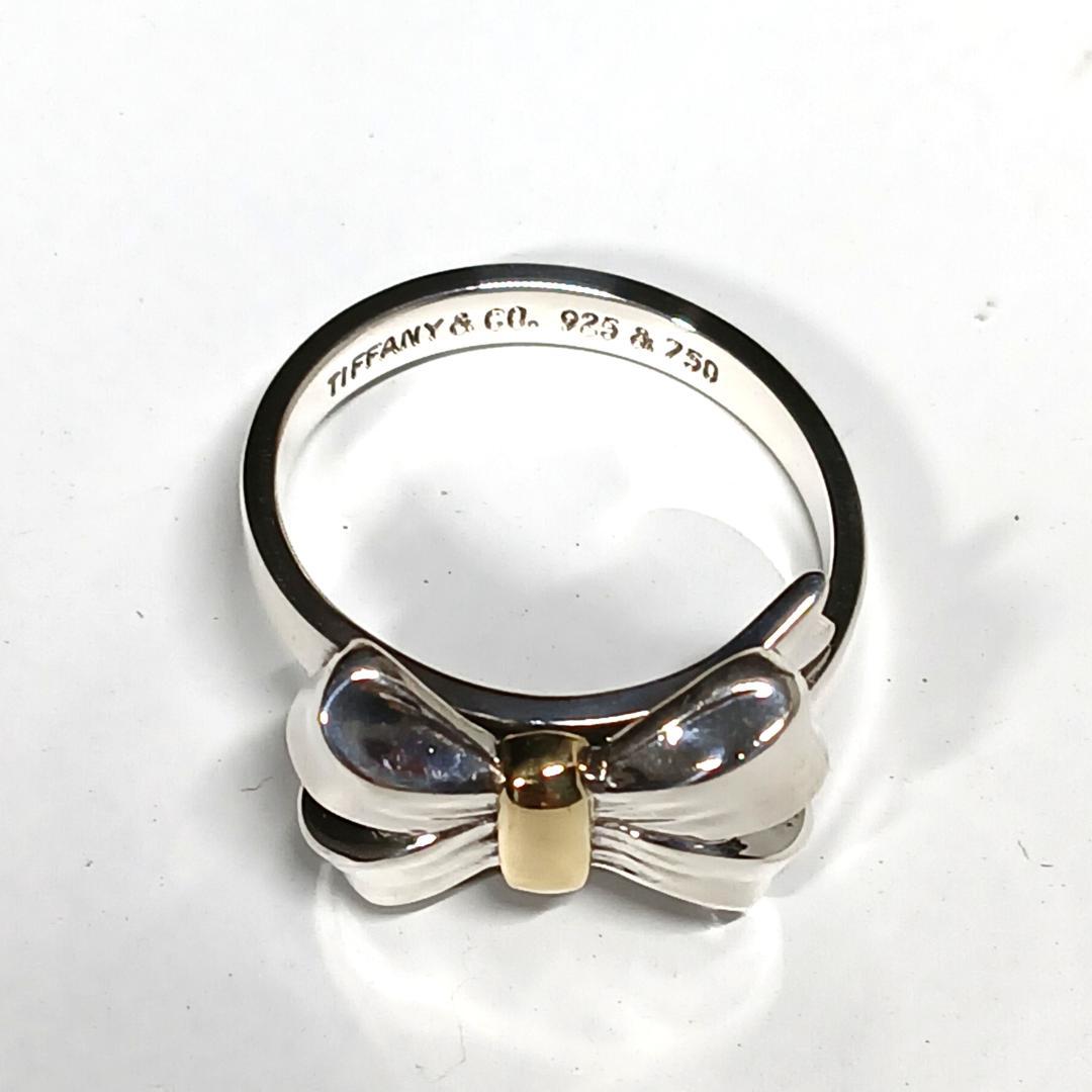 ティファニー 未使用に近い 約13号 リボンリング K18 シルバー コンビ②