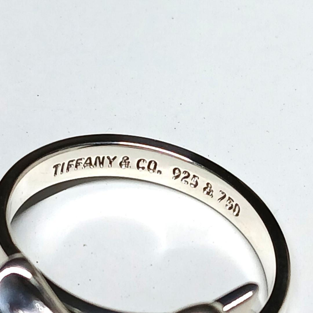 ティファニー 未使用に近い 約13号 リボンリング K18 シルバー コンビ②