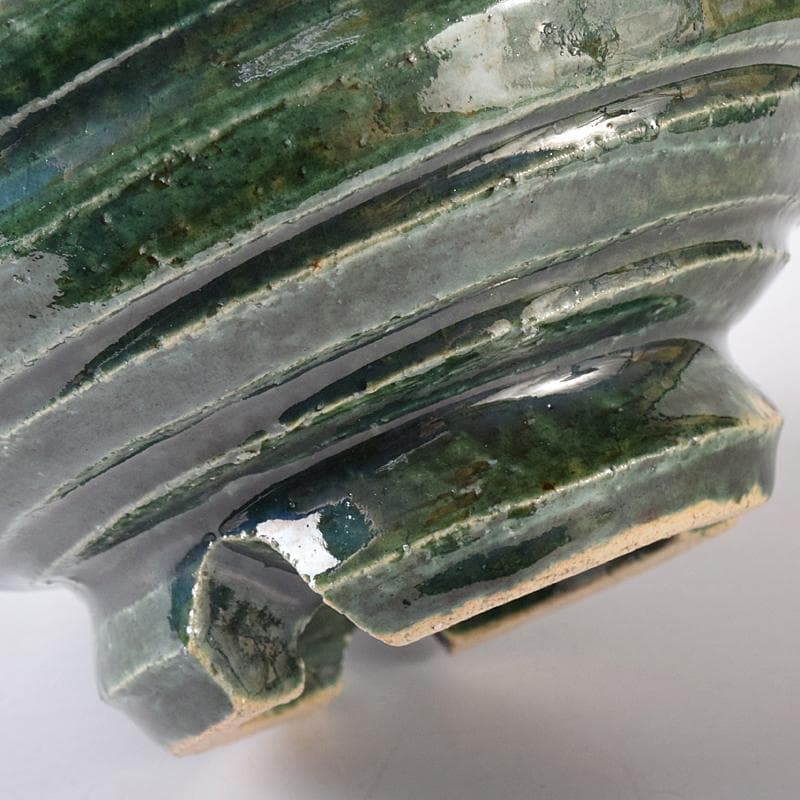 北大路魯山人作　織部焼　於里辺　茶碗　共布共箱　M　R8325