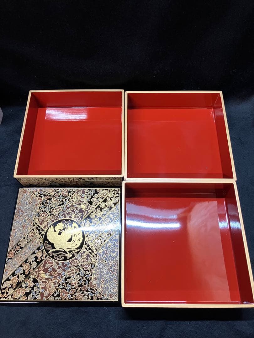 正倉院鳳凰　三段重　重箱　漆器　3段　重箱 2個セット　未使用品　B2238