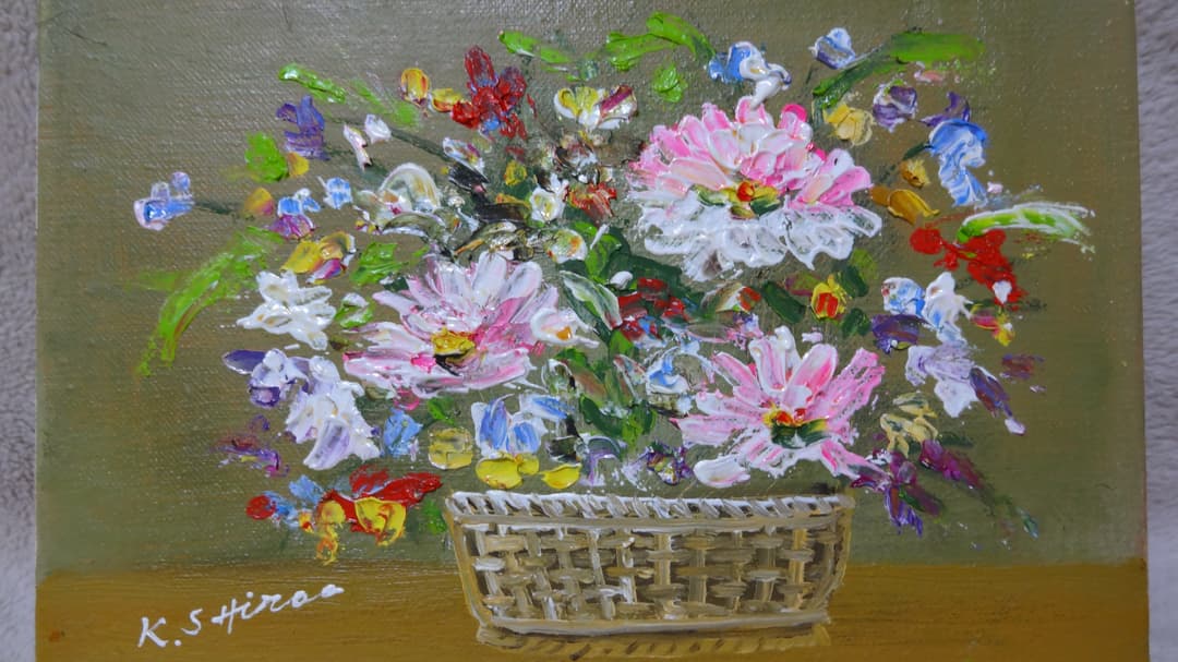 希少 油絵 創美会創立者 白尾健一  真作 「無題」フラワーアレンジメント