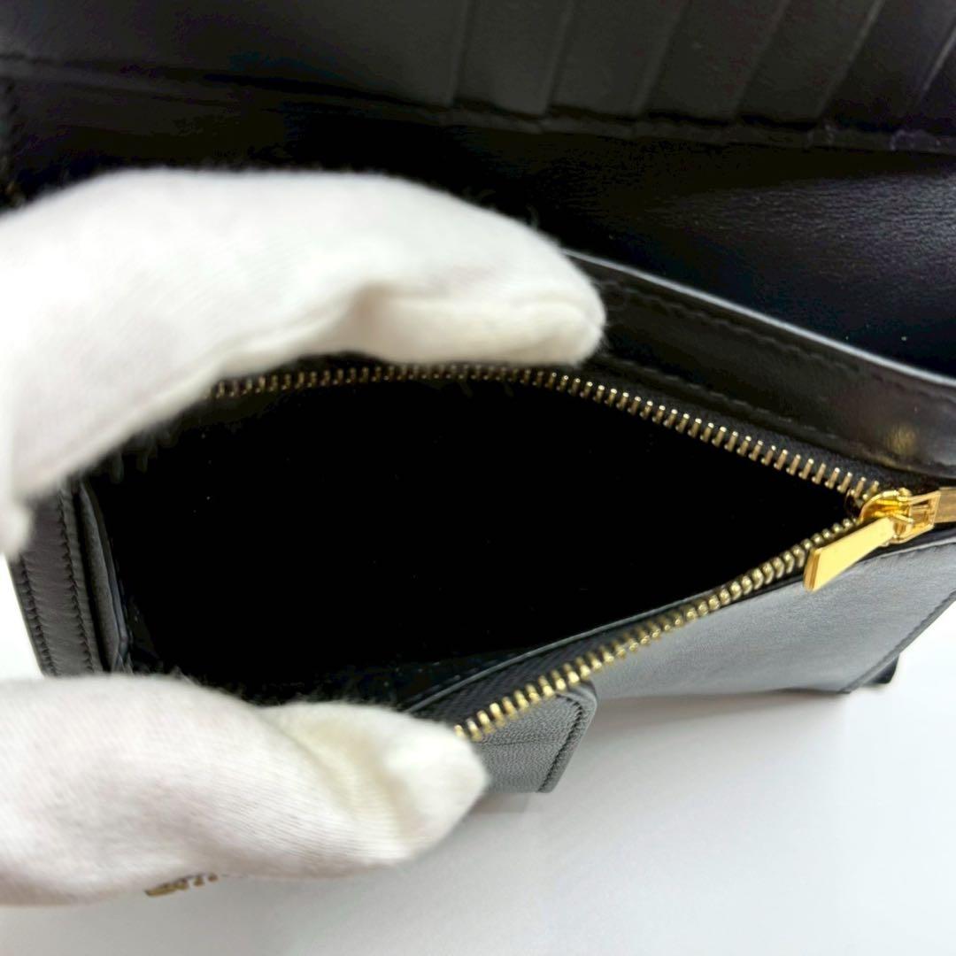 【美品✨現行】セリーヌ ミディアム ストラップウォレット 黒 レザー 箱 保存袋