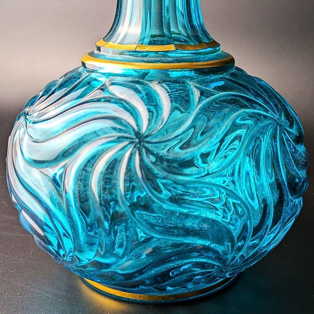 心奪われる鮮烈さ★オールドバカラ ロザース 26㎝カラフェ 金彩 ブルー