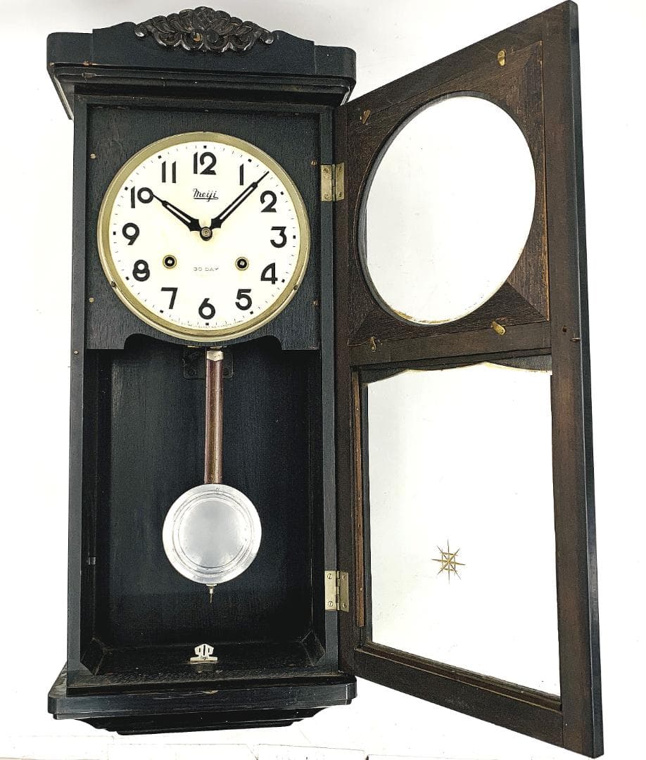 【希少 稼働品】meiji 明治 30DAY 大型 掛時計ゼンマイ式 昭和レトロ