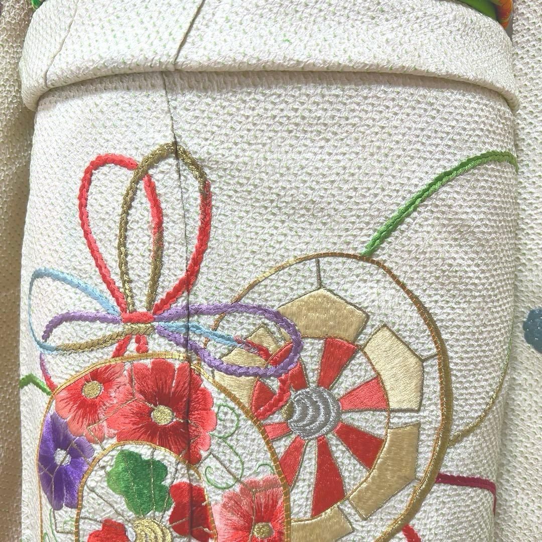 381 振袖フルセット 正絹 黄緑 グリーン 絞り 総刺繍 駒刺繍 レトロ