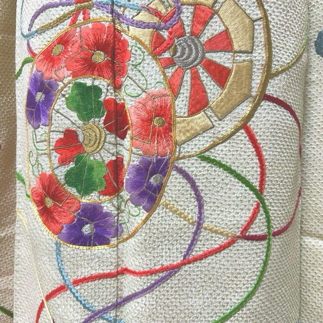 381 振袖フルセット 正絹 黄緑 グリーン 絞り 総刺繍 駒刺繍 レトロ