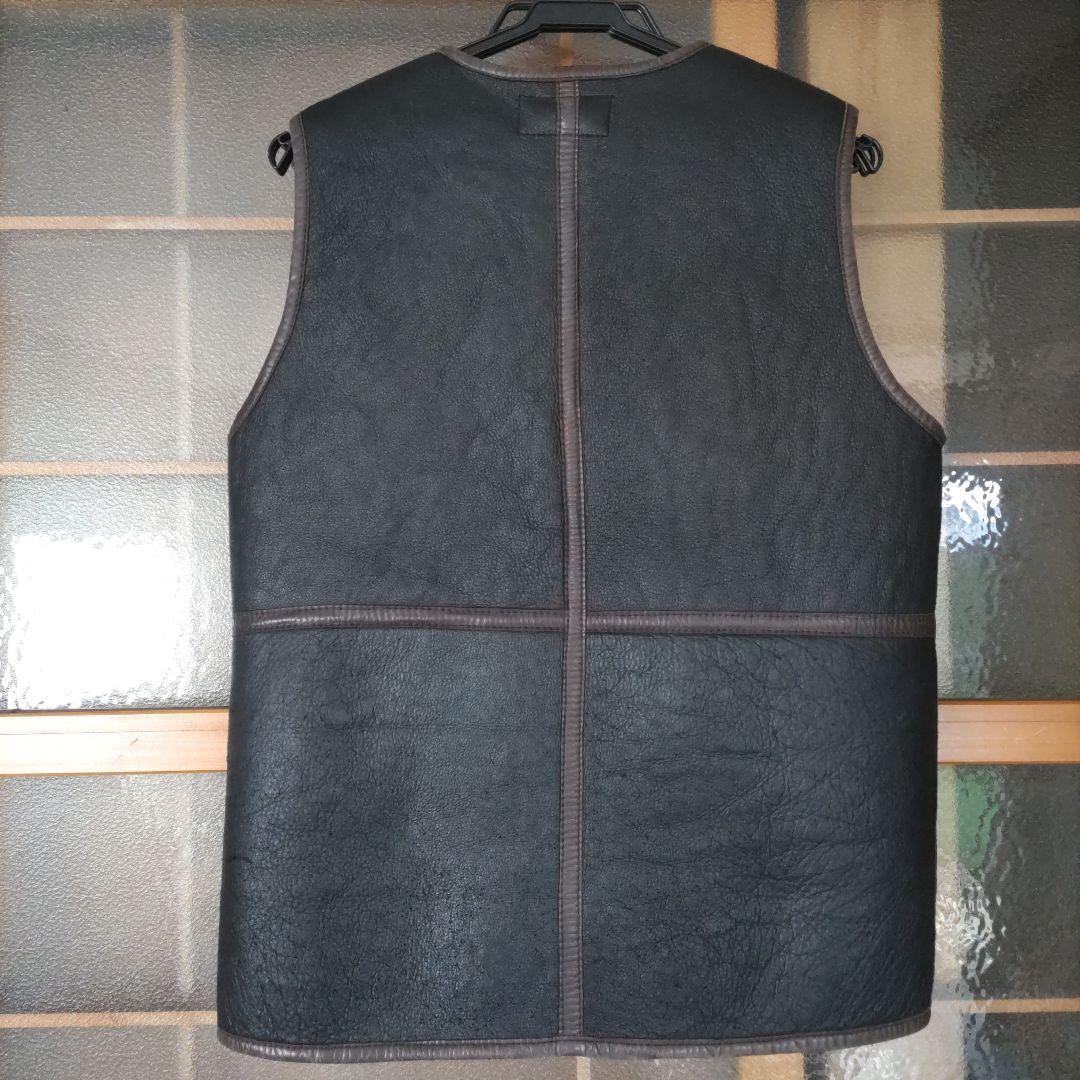 ムートンベスト レザー 羊革 日本製 B3 ブラック 黒 シープスキン 毛皮