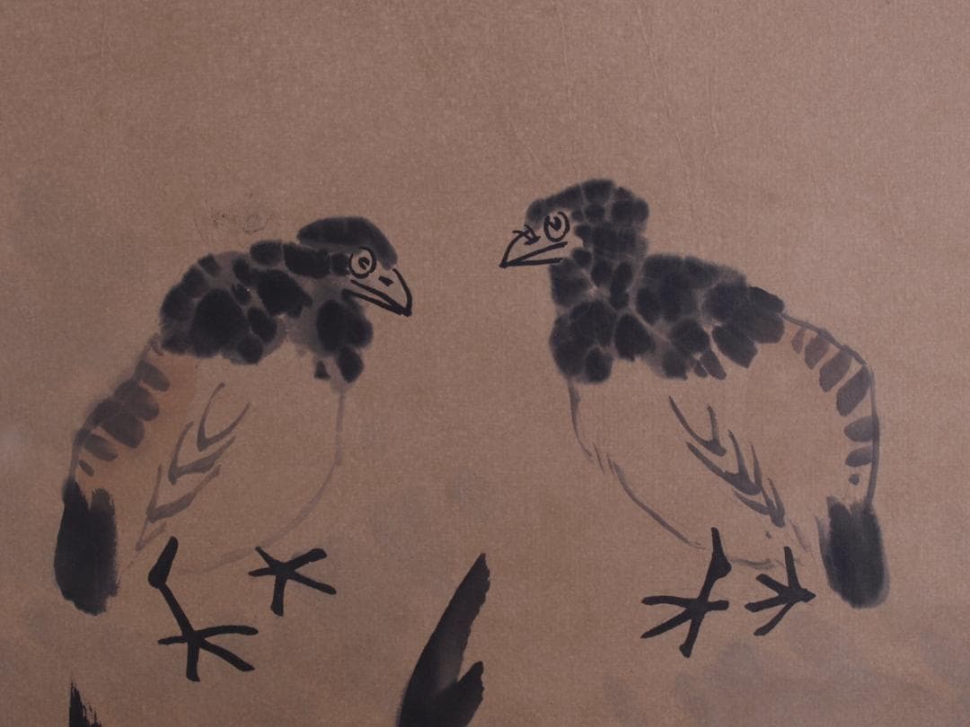 蔵整理品　中国清時代掛け軸　肉筆水彩絵　骨董品I1542A13-1