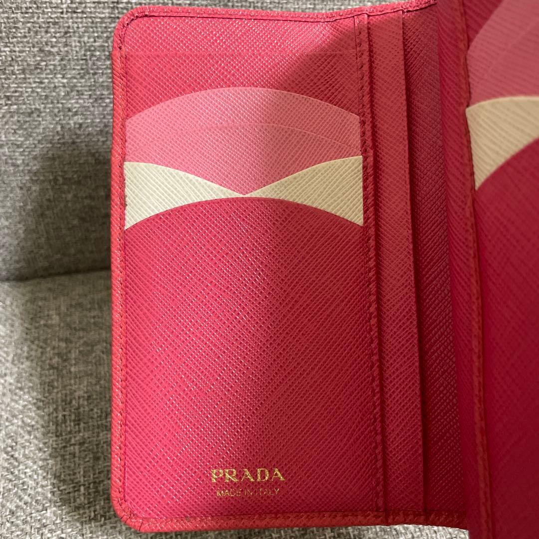 PRADA プラダ 二つ折り財布 マルチカラー ピンク