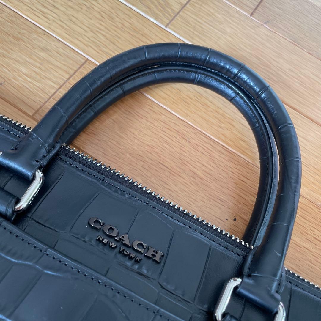 ブラックレザー ビジネスバッグ クロコダイル風