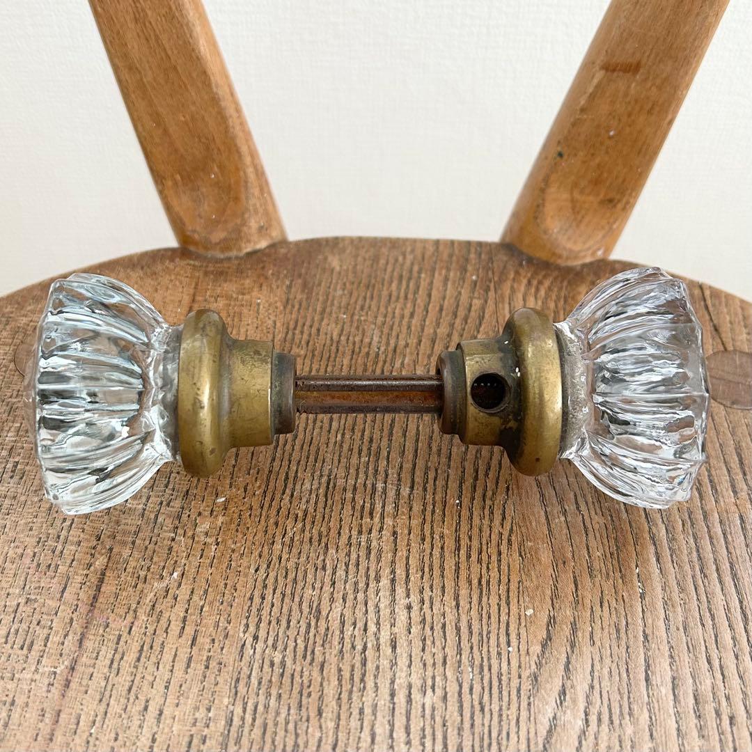アンティーク◆ガラス製ドアノブ◆硝子ドアハンドル取手