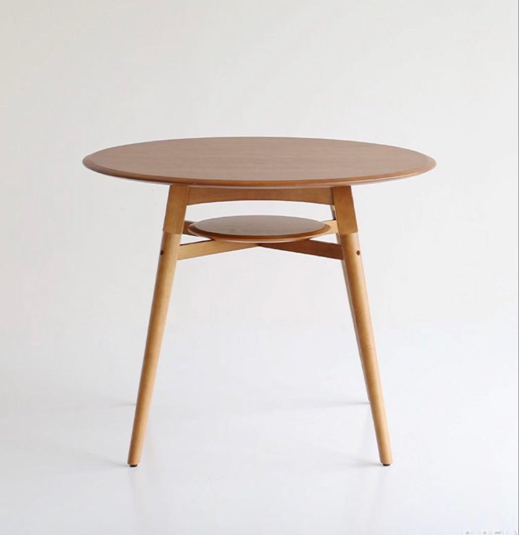 【ダイニングテーブル 】ラウンド 棚付き 幅90 木製 ウッド