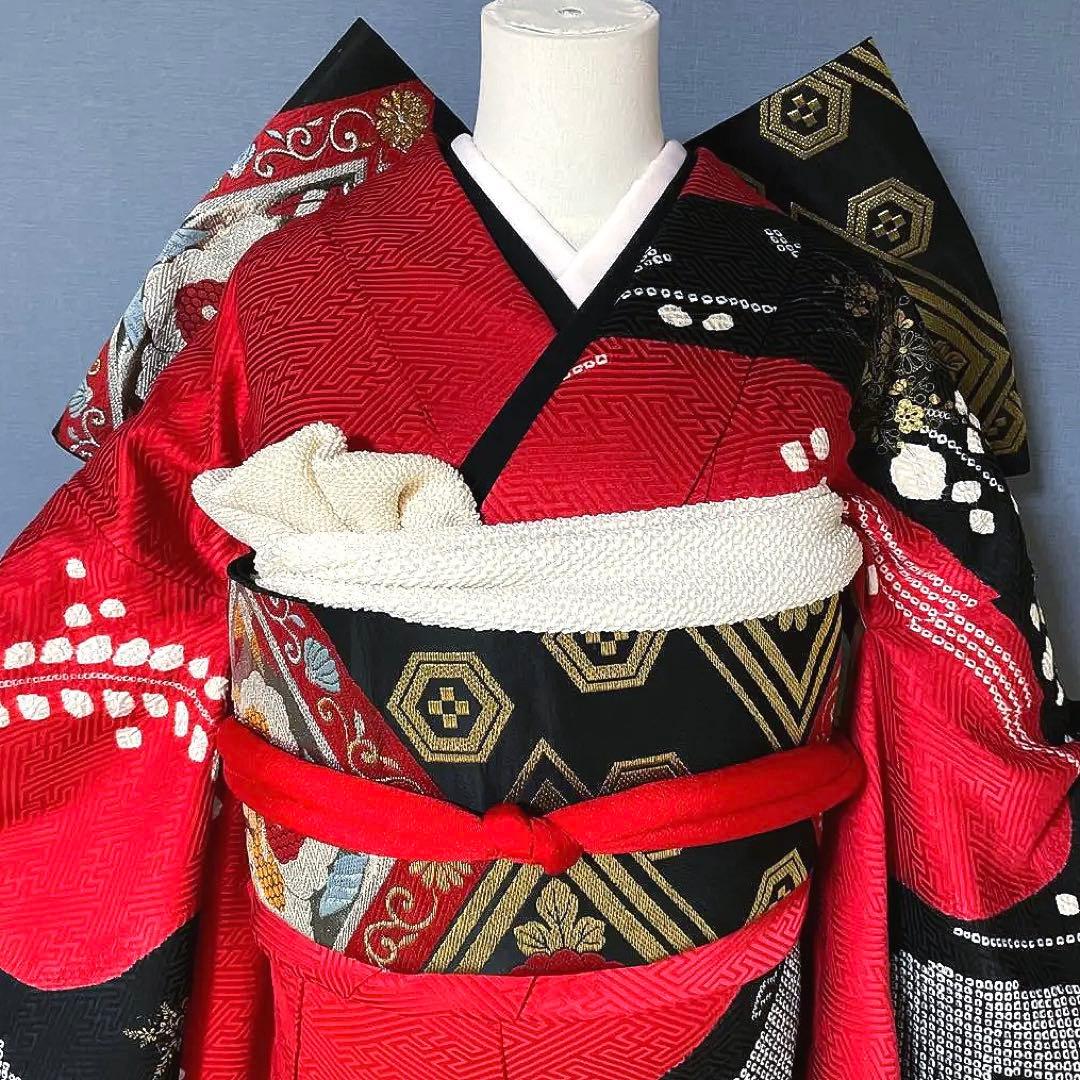 振袖フルセット　染分け　手絞り　手刺繍　成人式振袖　振袖　裄丈67