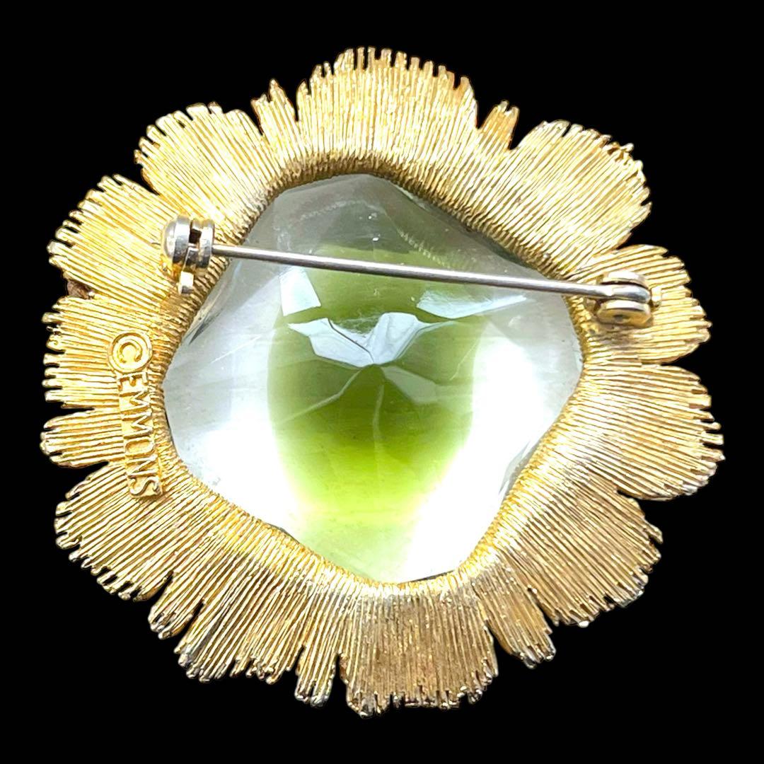 レアデザイン☆EMMONS☆ツートーンギブレガラス☆ビッグサイズスクエアブローチ