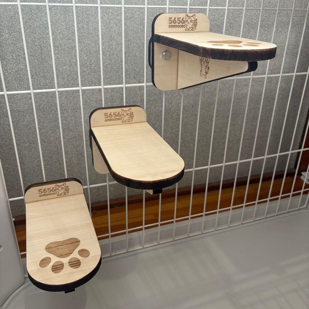 キャットケージ用ステップ(小)3個＆木製つめとぎパネル2枚セット